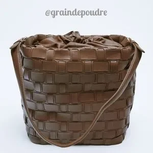 Zara | Bags | Rare Zara Chocolate Brown Woven Leather Bucket